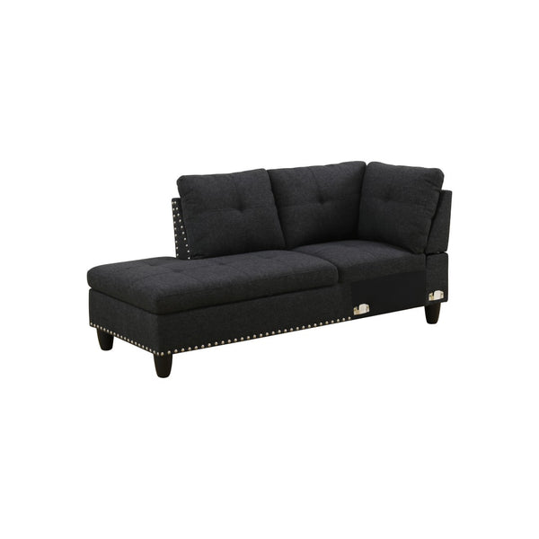 English Elm L Shaped Faux Leather Sectional Sofa with Cup Holders Nailhead Trim and Storage Ottoman Black Left W2817S00042