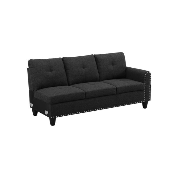 English Elm L Shaped Faux Leather Sectional Sofa with Cup Holders Nailhead Trim and Storage Ottoman Black Left W2817S00042