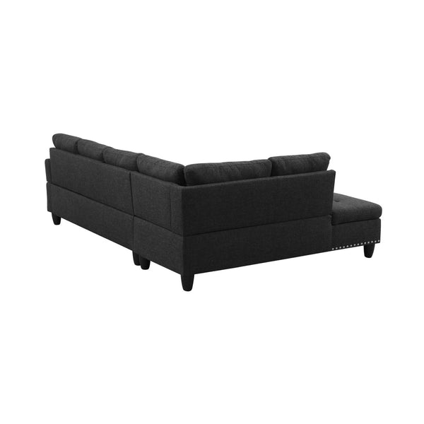 English Elm L Shaped Faux Leather Sectional Sofa with Cup Holders Nailhead Trim and Storage Ottoman Black Left W2817S00042