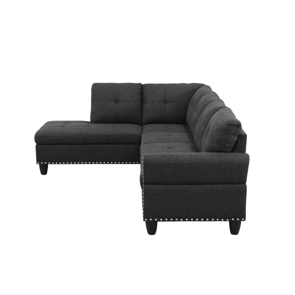 English Elm L Shaped Faux Leather Sectional Sofa with Cup Holders Nailhead Trim and Storage Ottoman Black Left W2817S00042