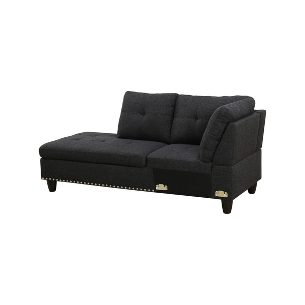 English Elm L Shaped Faux Leather Sectional Sofa with Cup Holders Nailhead Trim and Storage Ottoman Black Left W2817S00042