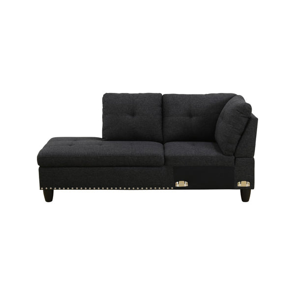 English Elm L Shaped Faux Leather Sectional Sofa with Cup Holders Nailhead Trim and Storage Ottoman Black Left W2817S00042