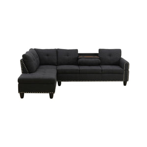 English Elm L Shaped Faux Leather Sectional Sofa with Cup Holders Nailhead Trim and Storage Ottoman Black Left W2817S00042