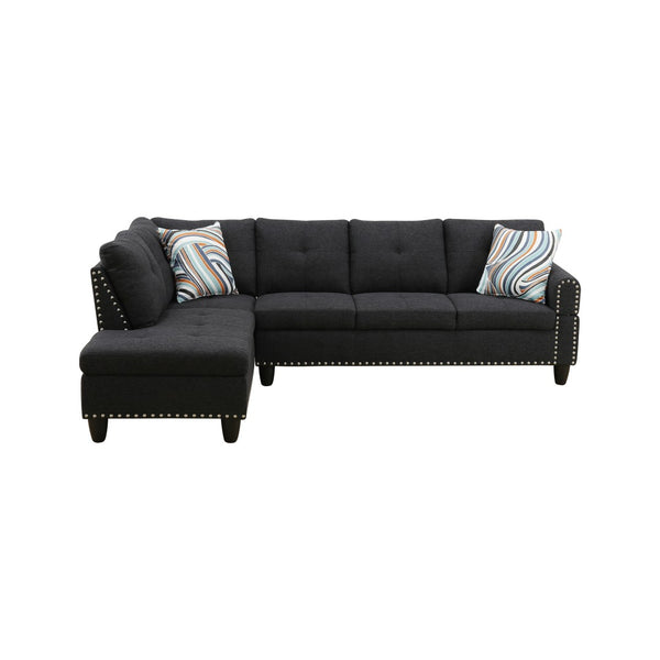 English Elm L Shaped Faux Leather Sectional Sofa with Cup Holders Nailhead Trim and Storage Ottoman Black Left W2817S00042