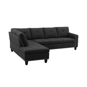 English Elm L Shaped Faux Leather Sectional Sofa with Cup Holders Nailhead Trim and Storage Ottoman Black Left W2817S00042