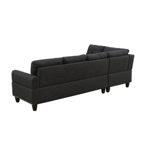 English Elm L Shaped Faux Leather Sectional Sofa with Cup Holders Nailhead Trim and Storage Ottoman Black Left W2817S00042