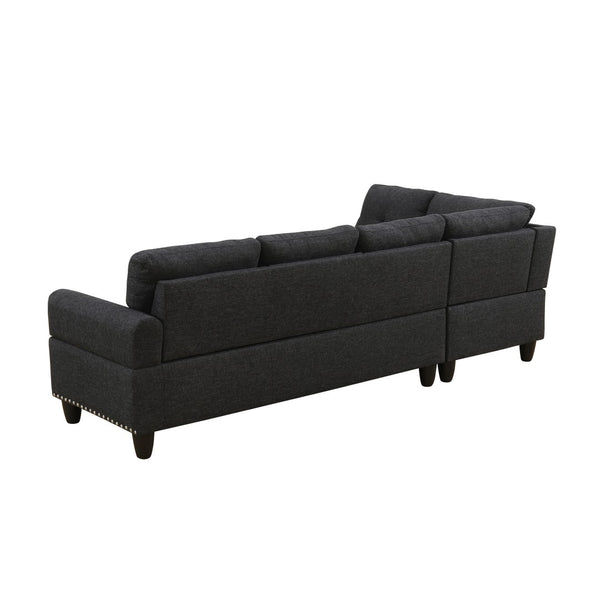 English Elm L Shaped Faux Leather Sectional Sofa with Cup Holders Nailhead Trim and Storage Ottoman Black Left W2817S00042