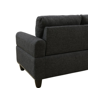 English Elm L Shaped Faux Leather Sectional Sofa with Cup Holders Nailhead Trim and Storage Ottoman Black Left W2817S00042