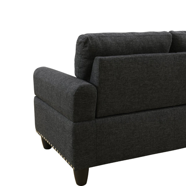 English Elm L Shaped Faux Leather Sectional Sofa with Cup Holders Nailhead Trim and Storage Ottoman Black Left W2817S00042