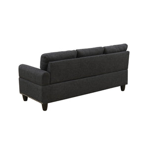 English Elm L Shaped Faux Leather Sectional Sofa with Cup Holders Nailhead Trim and Storage Ottoman Black Left W2817S00042