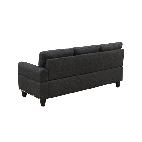English Elm L Shaped Faux Leather Sectional Sofa with Cup Holders Nailhead Trim and Storage Ottoman Black Left W2817S00042