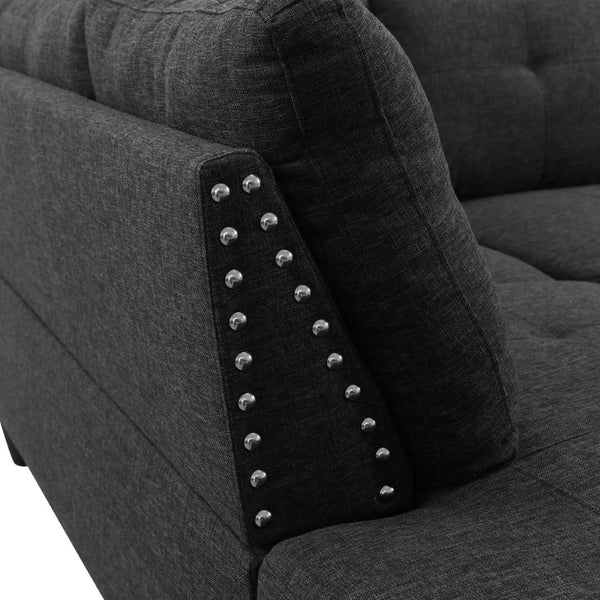 English Elm L Shaped Faux Leather Sectional Sofa with Cup Holders Nailhead Trim and Storage Ottoman Black Left W2817S00042