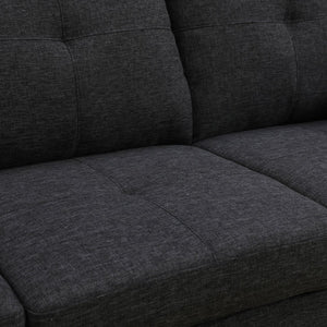 English Elm L Shaped Faux Leather Sectional Sofa with Cup Holders Tufted Nailhead Living Room Black Left W2817S00043