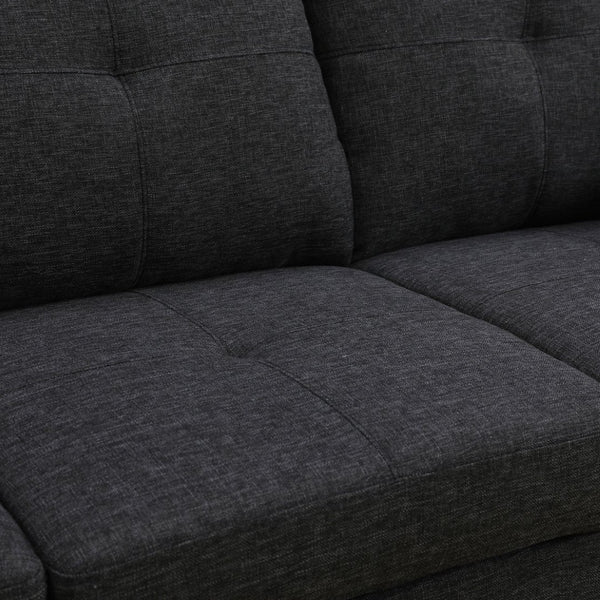 English Elm L Shaped Faux Leather Sectional Sofa with Cup Holders Tufted Nailhead Living Room Black Left W2817S00043