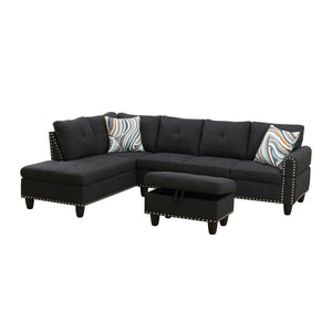 English Elm L Shaped Faux Leather Sectional Sofa with Cup Holders Tufted Nailhead Living Room Black Left W2817S00043