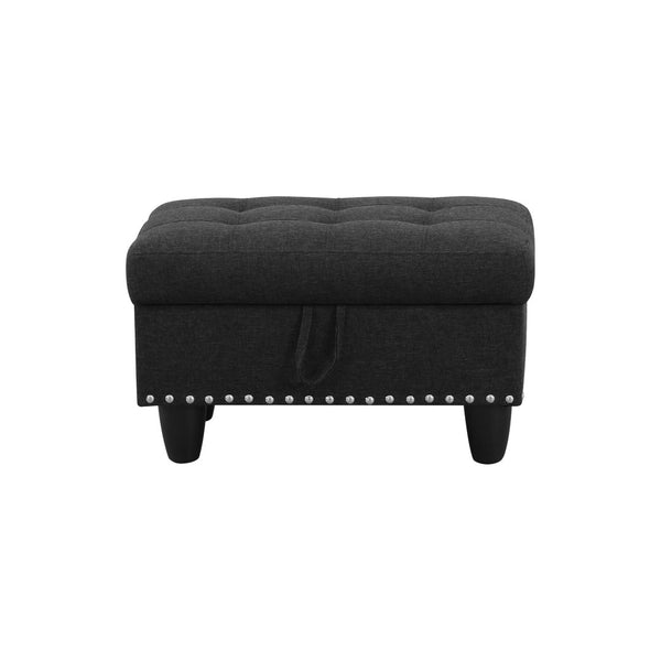 English Elm L Shaped Faux Leather Sectional Sofa with Cup Holders Tufted Nailhead Living Room Black Left W2817S00043
