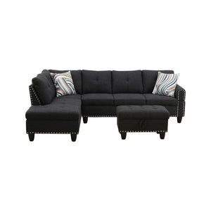 English Elm L Shaped Faux Leather Sectional Sofa with Cup Holders Tufted Nailhead Living Room Black Left W2817S00043
