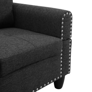 English Elm L Shaped Faux Leather Sectional Sofa with Cup Holders Tufted Nailhead Living Room Black Left W2817S00043