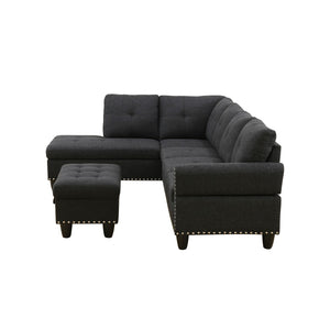 English Elm L Shaped Faux Leather Sectional Sofa with Cup Holders Tufted Nailhead Living Room Black Left W2817S00043