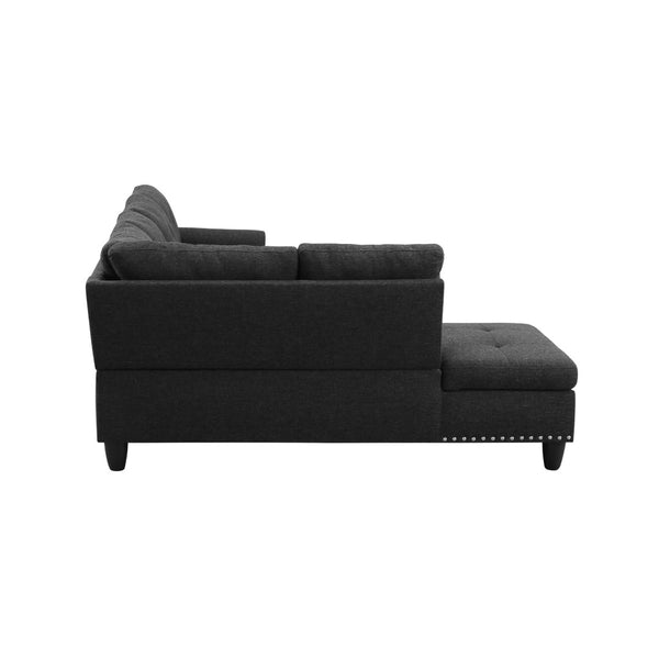 English Elm L Shaped Faux Leather Sectional Sofa with Cup Holders Tufted Nailhead Living Room Black Left W2817S00043