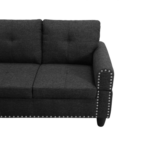 English Elm L Shaped Faux Leather Sectional Sofa with Cup Holders Tufted Nailhead Living Room Black Left W2817S00043