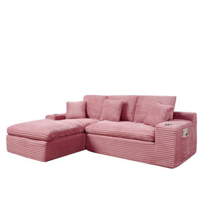 English Elm 98 Inch Corduroy L-Shaped Sectional Sofa with Cup Holders Deep Seat Living Room W2817S00044
