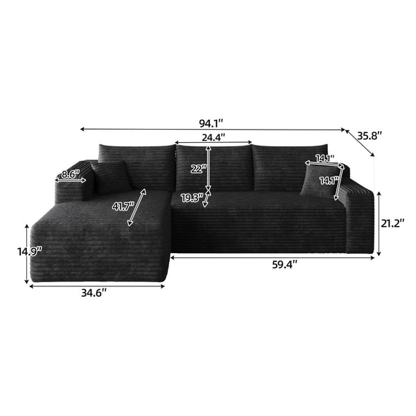 English Elm 95 Inch U Shaped Cloud Sectional in Plush Corduroy for Modern Living Rooms W2824P427483