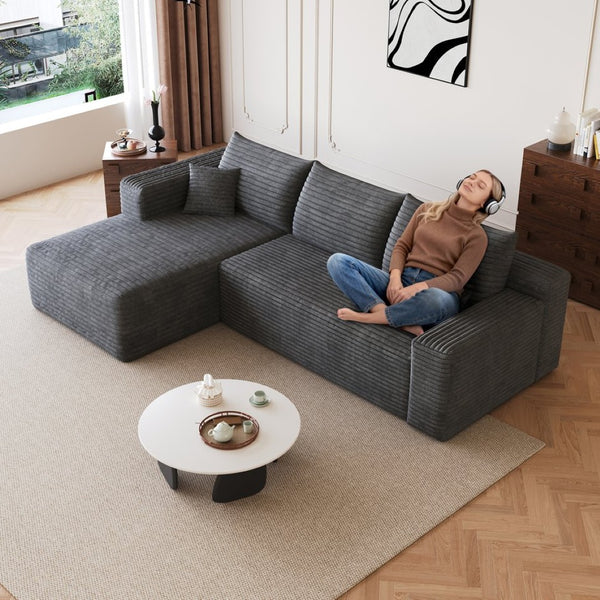 English Elm 95 Inch U Shaped Sectional Sofa Plush Corduroy Deep Seat Modern Minimalist Lounge W2824P427494