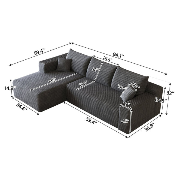 English Elm 95 Inch U Shaped Sectional Sofa Plush Corduroy Deep Seat Modern Minimalist Lounge W2824P427494