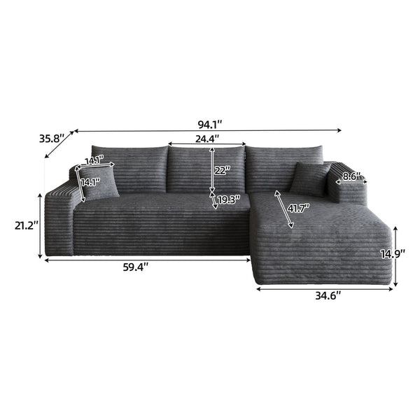 English Elm 95 Inch Cloud Sectional Corduroy Upholstered U Shaped Sofa for Modern Living Rooms W2824P427499
