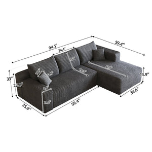 English Elm 95 Inch Cloud Sectional Corduroy Upholstered U Shaped Sofa for Modern Living Rooms W2824P427499