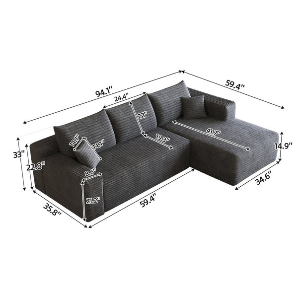 English Elm 95 Inch Cloud Sectional Corduroy Upholstered U Shaped Sofa for Modern Living Rooms W2824P427499