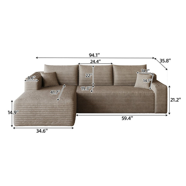 English Elm 95 Inch U Shaped Sectional Sofa Deep Seat Plush Corduroy Living Room Corner Couch W2824P427515