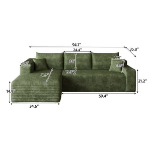 English Elm 95 Inch Cloud Sectional in Plush Corduroy Deep Seat U Shaped Living Room Sofa W2824P427531