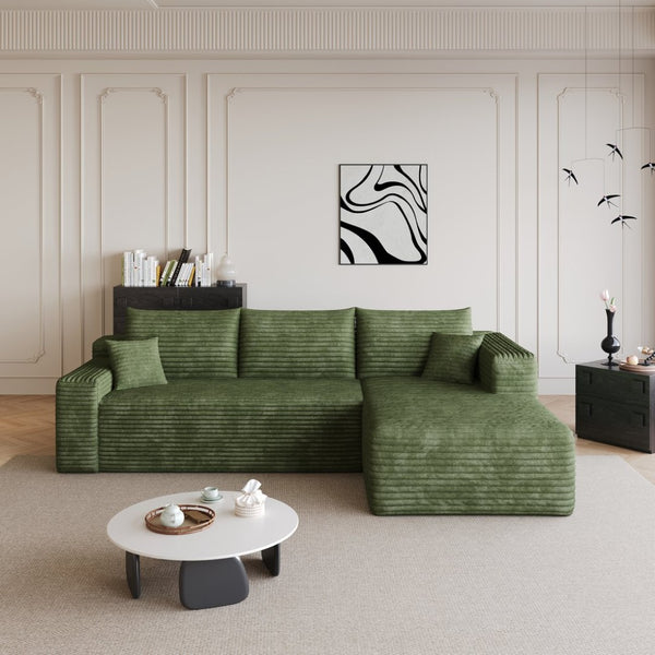 English Elm 95 Inch U Shaped Cloud Sectional in Moss Green Corduroy Plush Fabric No Assembly W2824P427532