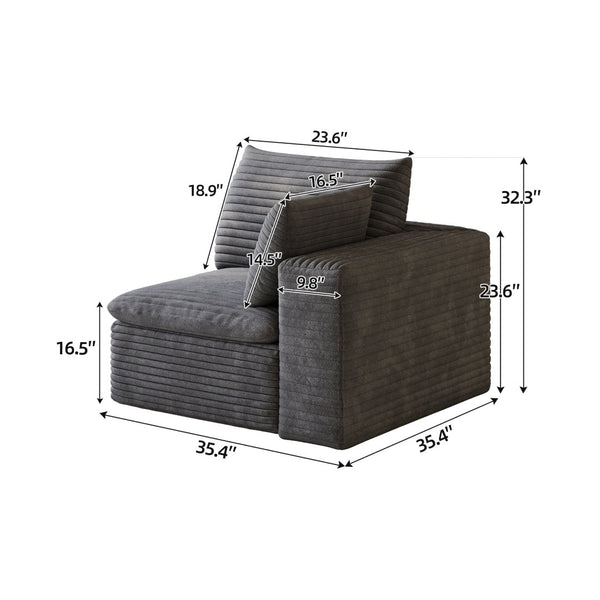 English Elm 1 Armrest Modular Seat Plush Cotton Upholstered High Density Foam Living Room Accent Dark Grey W2824P447631