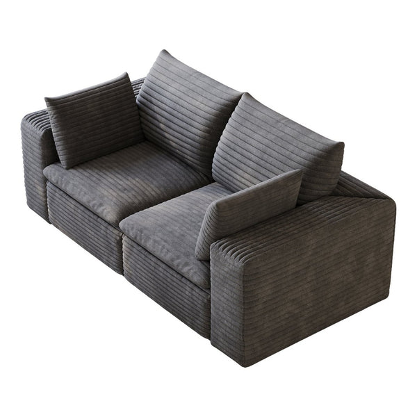 English Elm 71" Cloud Modular Sofa Deep Corduroy Sectional with Removable Cushions for Living Room Dark Grey W2824P447646