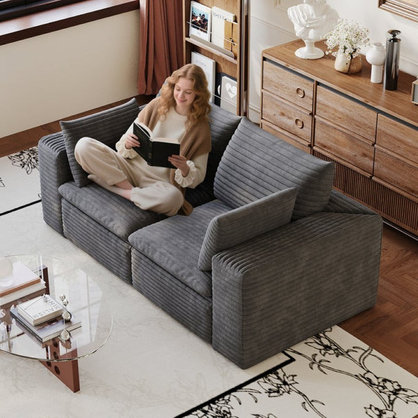 English Elm 71" Cloud Modular Sofa Deep Corduroy Sectional with Removable Cushions for Living Room Dark Grey W2824P447646