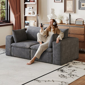 English Elm 71" Cloud Modular Sofa Deep Corduroy Sectional with Removable Cushions for Living Room Dark Grey W2824P447646