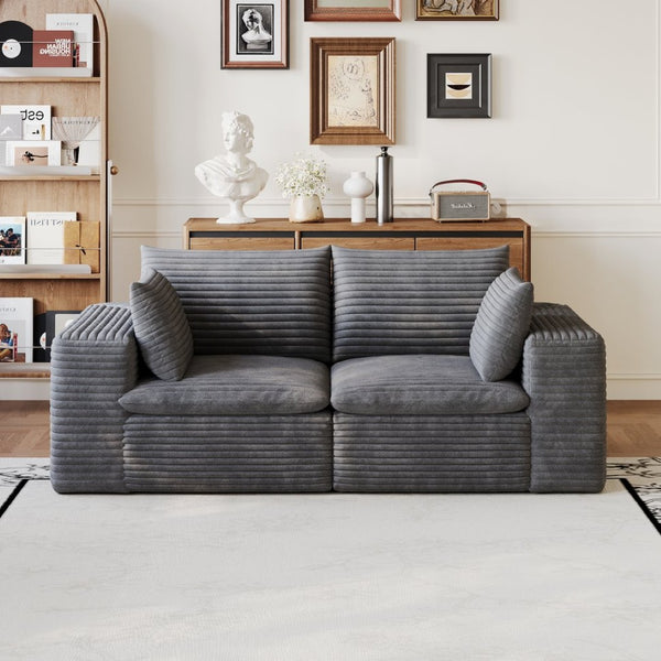English Elm 71" Cloud Modular Sofa Deep Corduroy Sectional with Removable Cushions for Living Room Dark Grey W2824P447646