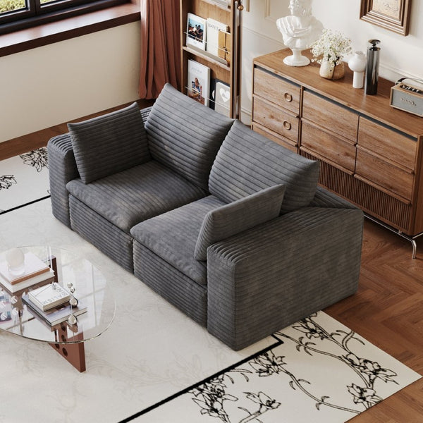 English Elm 71" Cloud Modular Sofa Deep Corduroy Sectional with Removable Cushions for Living Room Dark Grey W2824P447646