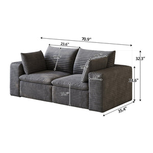 English Elm 71" Cloud Modular Sofa Deep Corduroy Sectional with Removable Cushions for Living Room Dark Grey W2824P447646