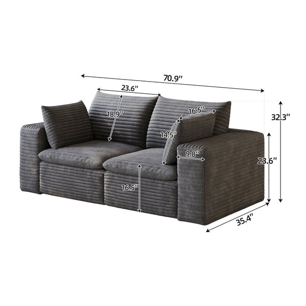 English Elm 71" Cloud Modular Sofa Deep Corduroy Sectional with Removable Cushions for Living Room Dark Grey W2824P447646