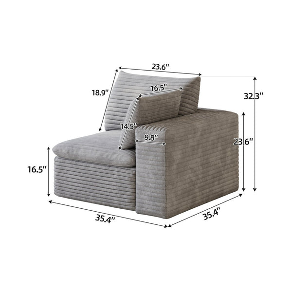 English Elm 1 Armrest Modular Seat Plush Cotton Upholstered High Density Foam Living Room Accent Grey W2824P447649