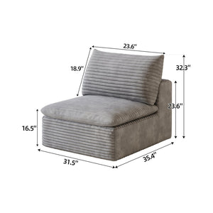 English Elm 1 Modular Middle Seat Section Soft Fabric Low Profile Sponge Fill Living Room Sofa Unit Grey W2824P447651