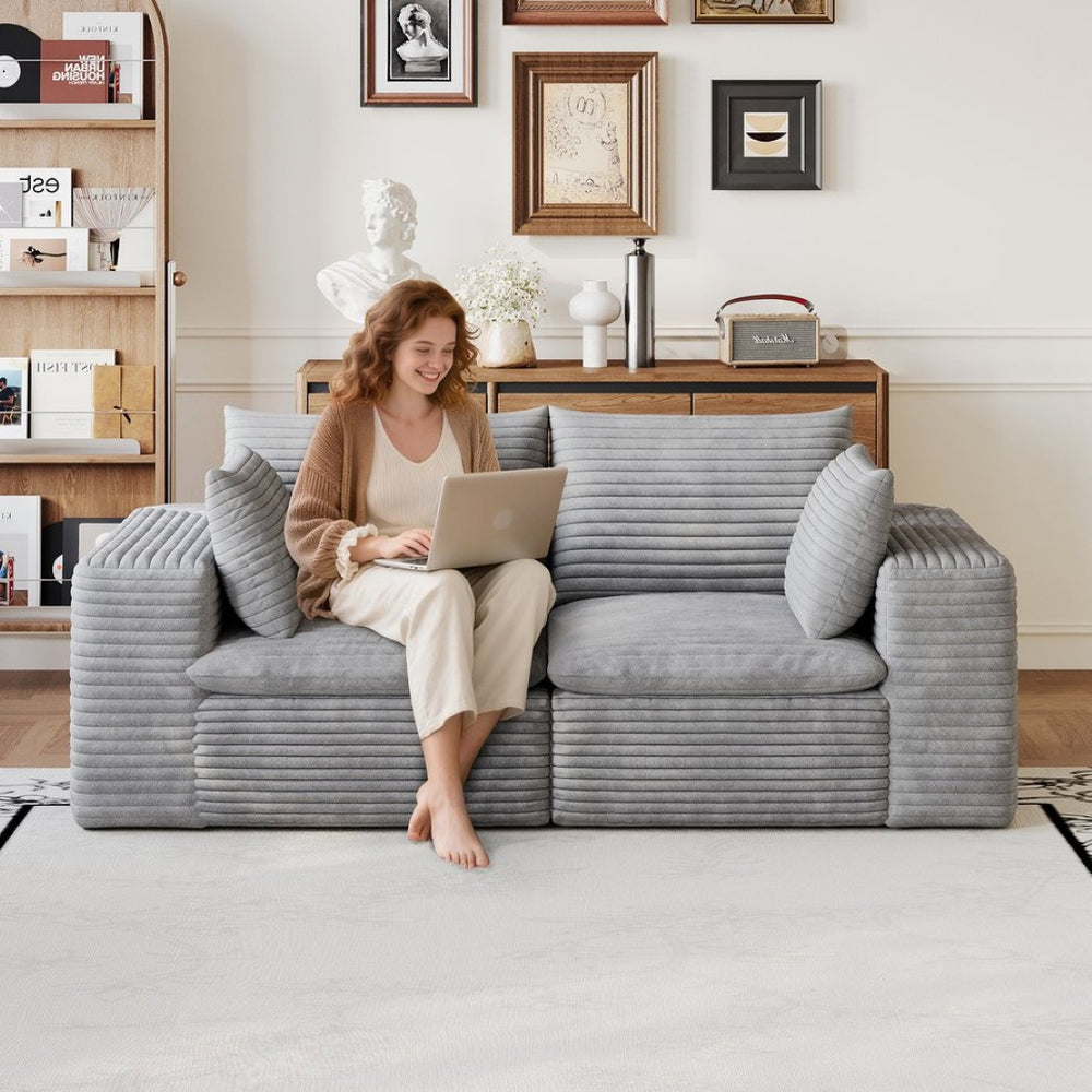 English Elm 71" Cloud Modular Sofa Deep Corduroy Sectional with Removable Cushions for Living Room Grey W2824P447655