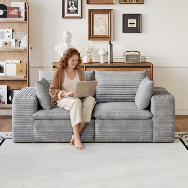 English Elm 71" Cloud Modular Sofa Deep Corduroy Sectional with Removable Cushions for Living Room Grey W2824P447655