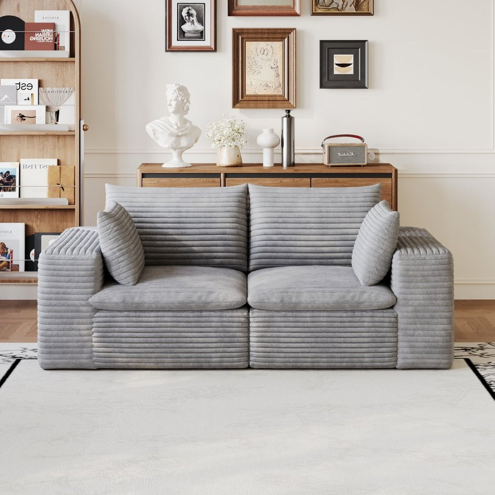 English Elm 71" Cloud Modular Sofa Deep Corduroy Sectional with Removable Cushions for Living Room Grey W2824P447655
