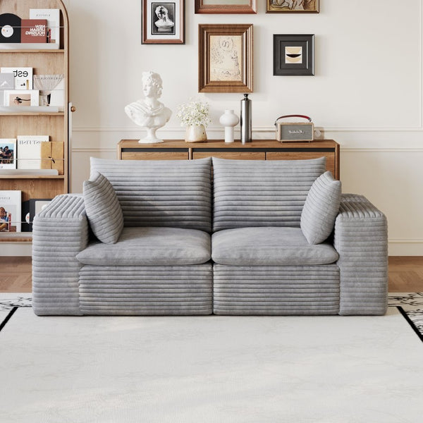 English Elm 71" Cloud Modular Sofa Deep Corduroy Sectional with Removable Cushions for Living Room Grey W2824P447655