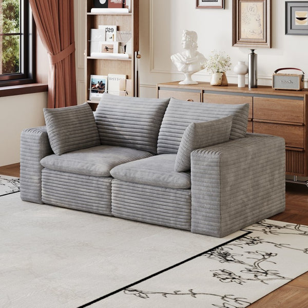 English Elm 71" Cloud Modular Sofa Deep Corduroy Sectional with Removable Cushions for Living Room Grey W2824P447655